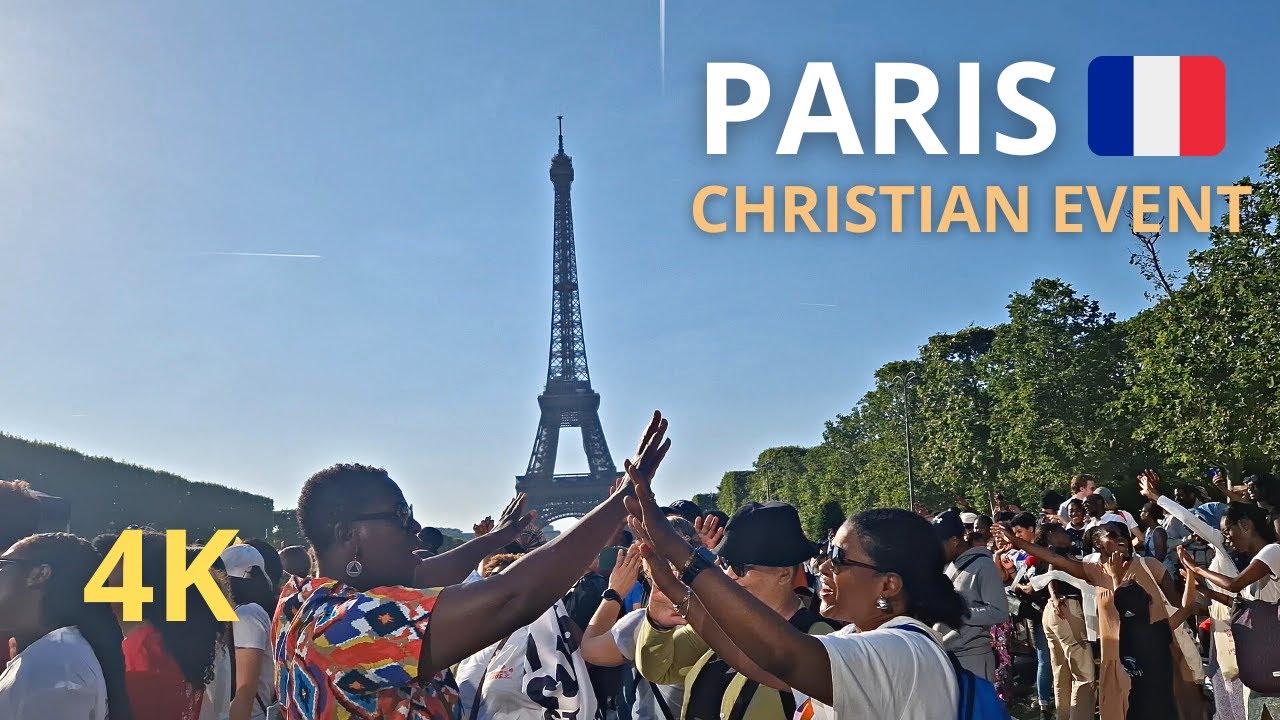 Paris, France - walking tour during the March for Jesus (La Marche pour Jésus)