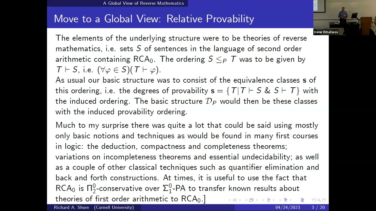 Reverse Mathematics: A Global View - Richard Shore (Cornell University)