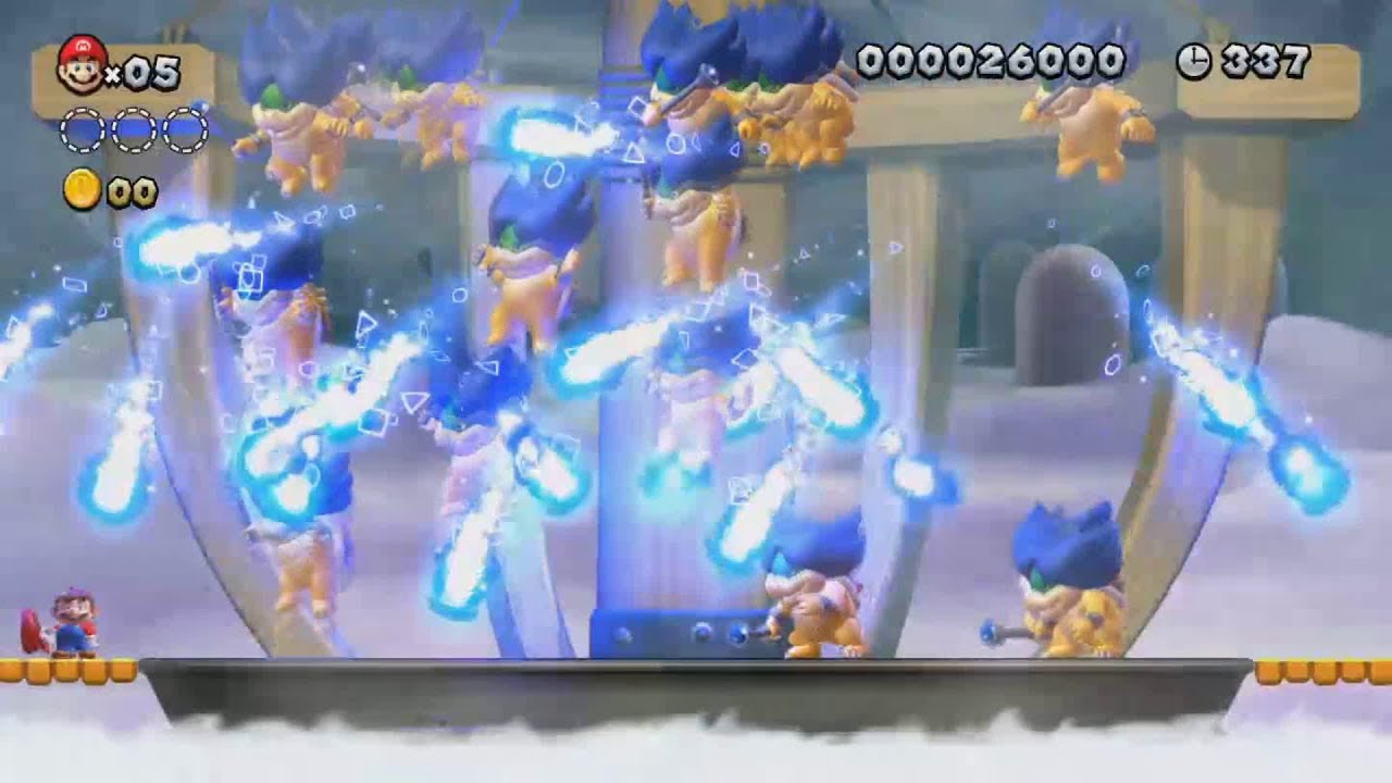 New Super Mario Bros. U - Fighting With All Multiple Koopalings Battles (With Bowser and Bowser Jr)