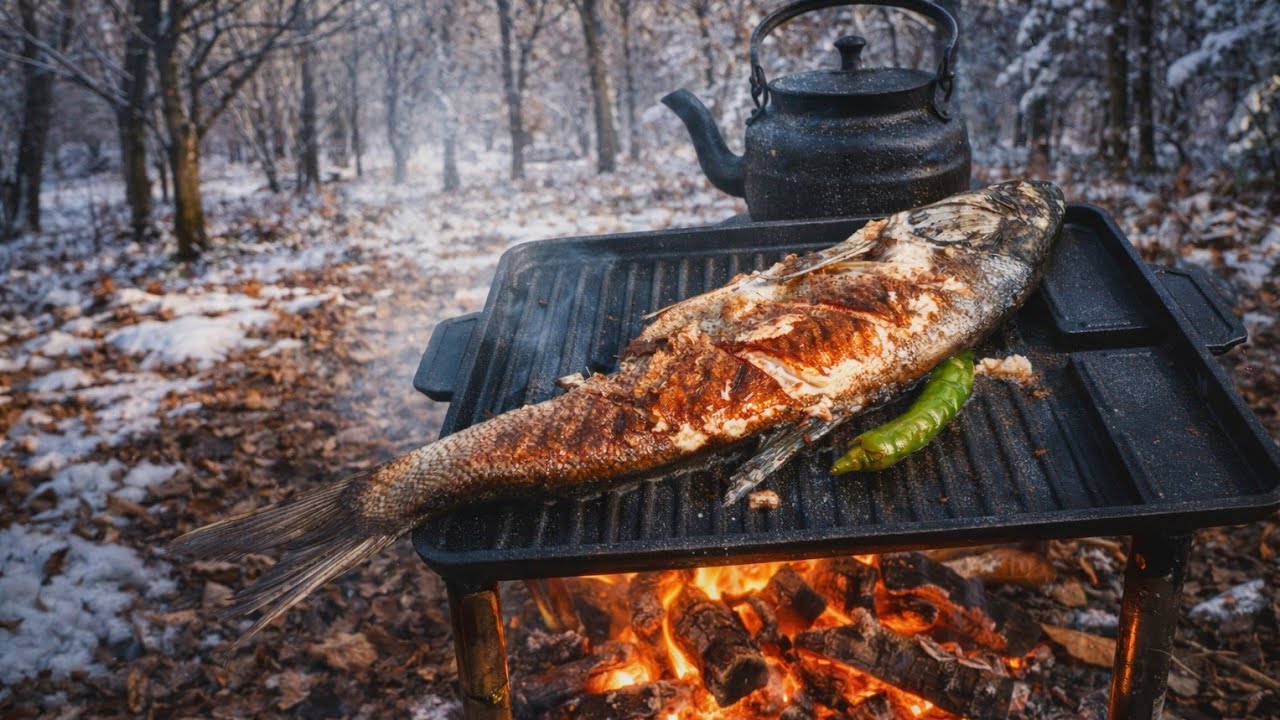 Solo camping | Grilled Fish in the Wild 🌲🔥 | Cooking Over an Open Campfire 🐟🍴