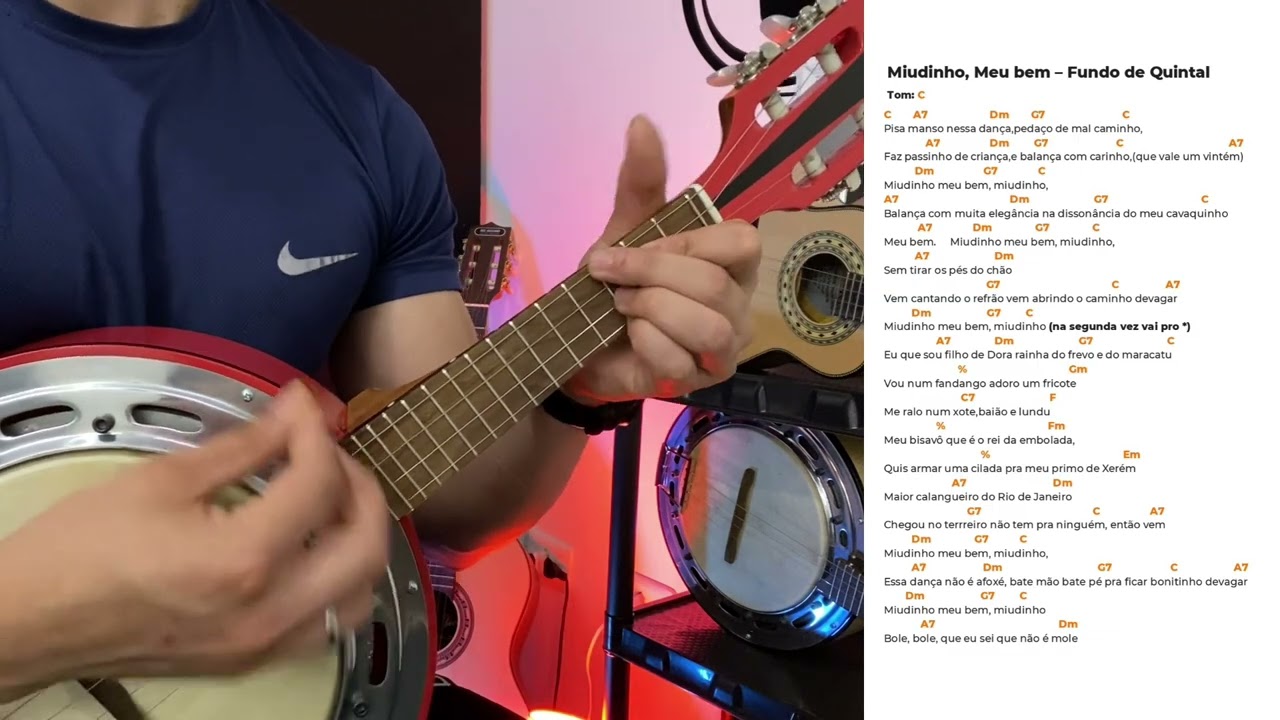MÚSICA FÁCIL NO QUADRADINHO DE DÓ NO BANJO - MIUDINHO MEU BEM - FUNDO DE QUINTAL