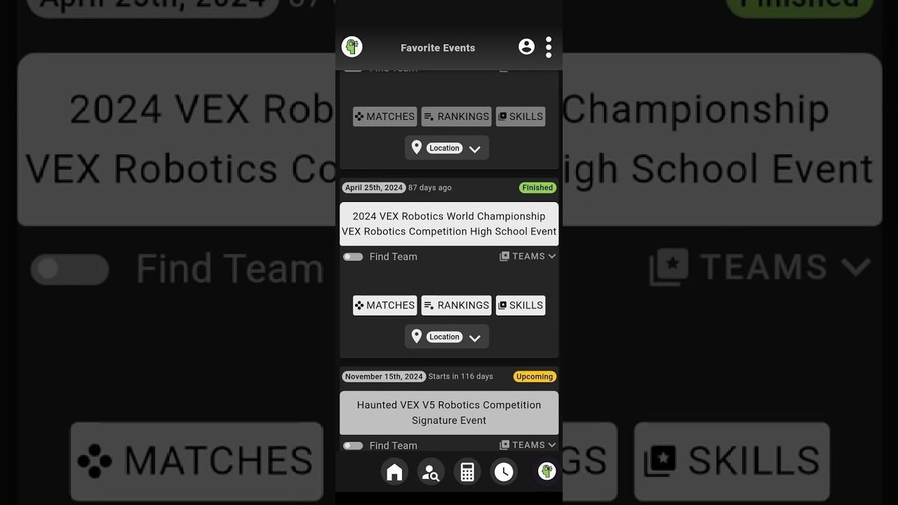 How to Manage Favorite Events and Regional Events in Robot Stats App for VEX VRC and VEX IQ