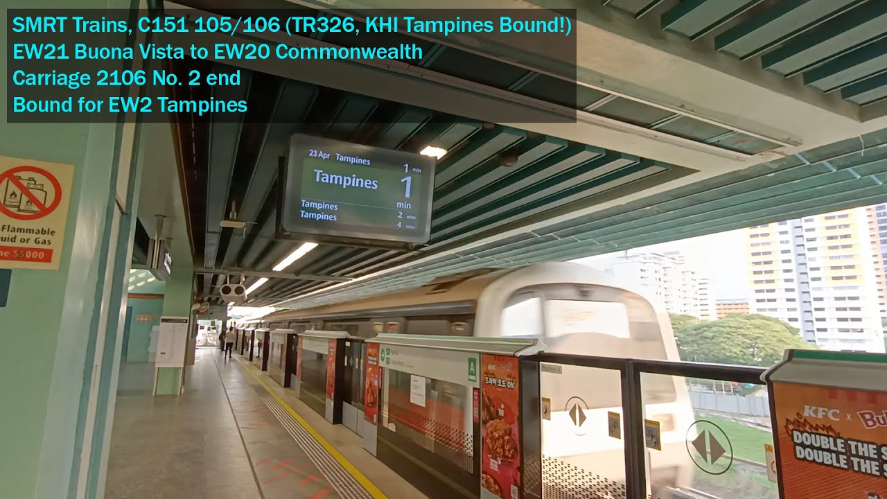 [KHI Tampines Bound] SMRT Trains - Joyride on KHI C151 105/106 from EW21 BNV → EW20 COM