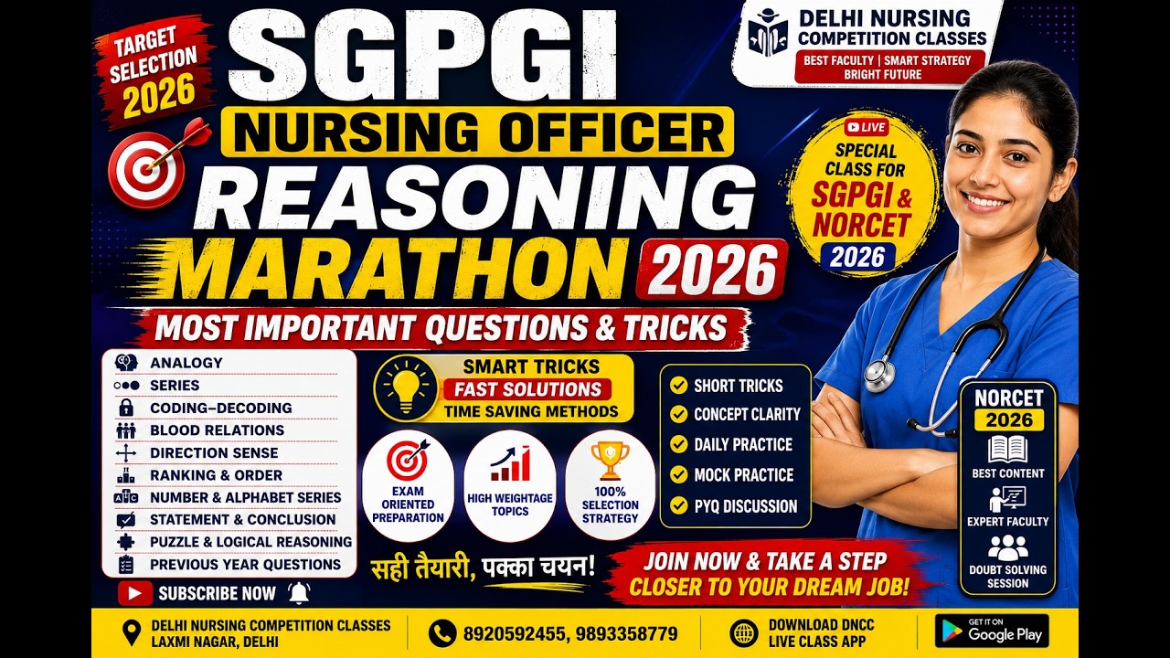 SGPGI Nursing Officer Reasoning  Marathon 2026 | Most Important Questions & Tricks