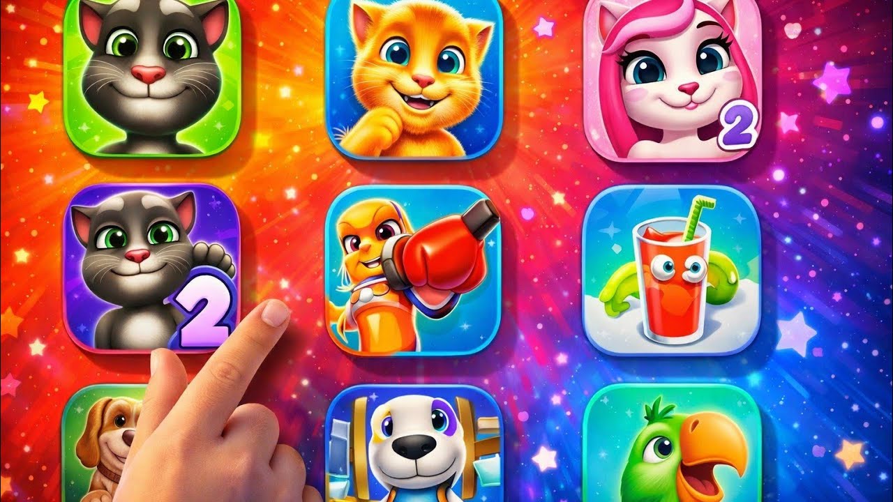 My Talking Tom, Talking Angela2, Juice Run, Talking Ben, Ginger2,My Tom2 Talking Tom, Talking Hank