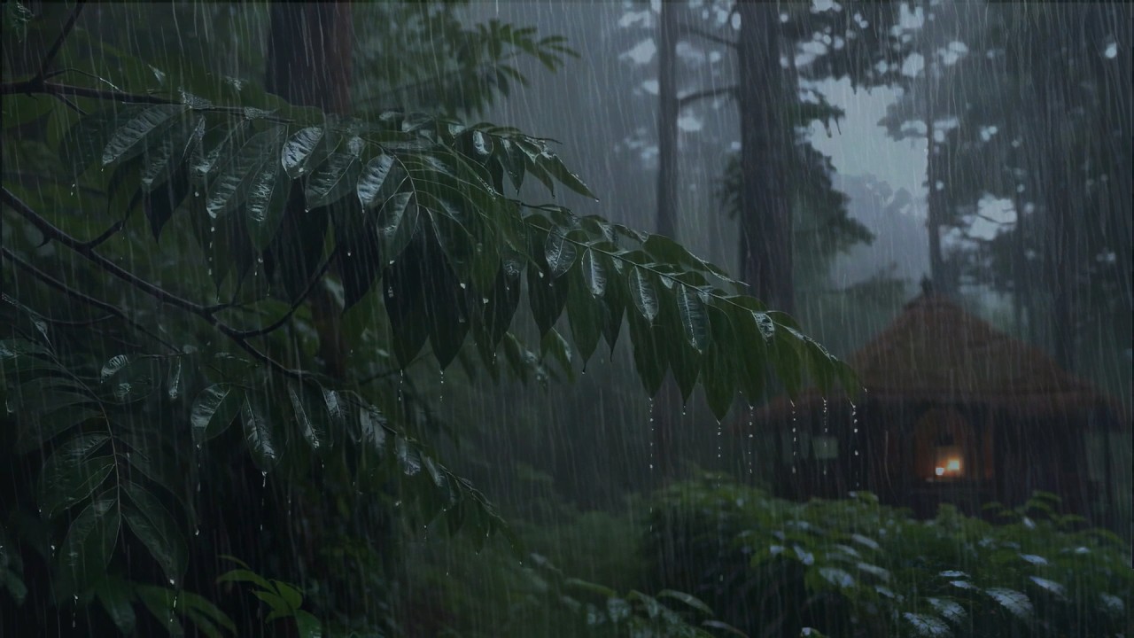 Drift Into Peaceful Sleep with Real Night Rain Falling on Forest Leaves