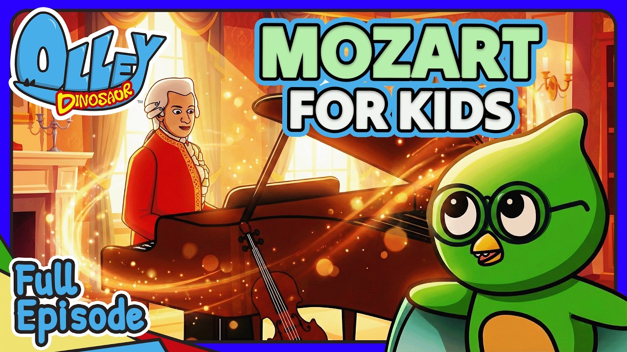 MOZART - The Genius Musician! | Olley Dinosaur | Learn Sing Explore | Kids Educational Show + Songs