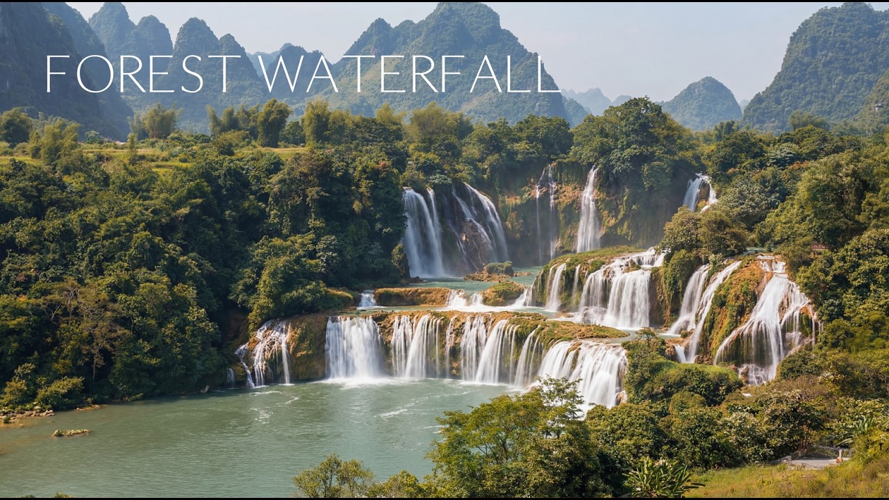 4K Forest Waterfall 🌿 Calm River & Ambient Music | Relaxing Background (4 Hours)