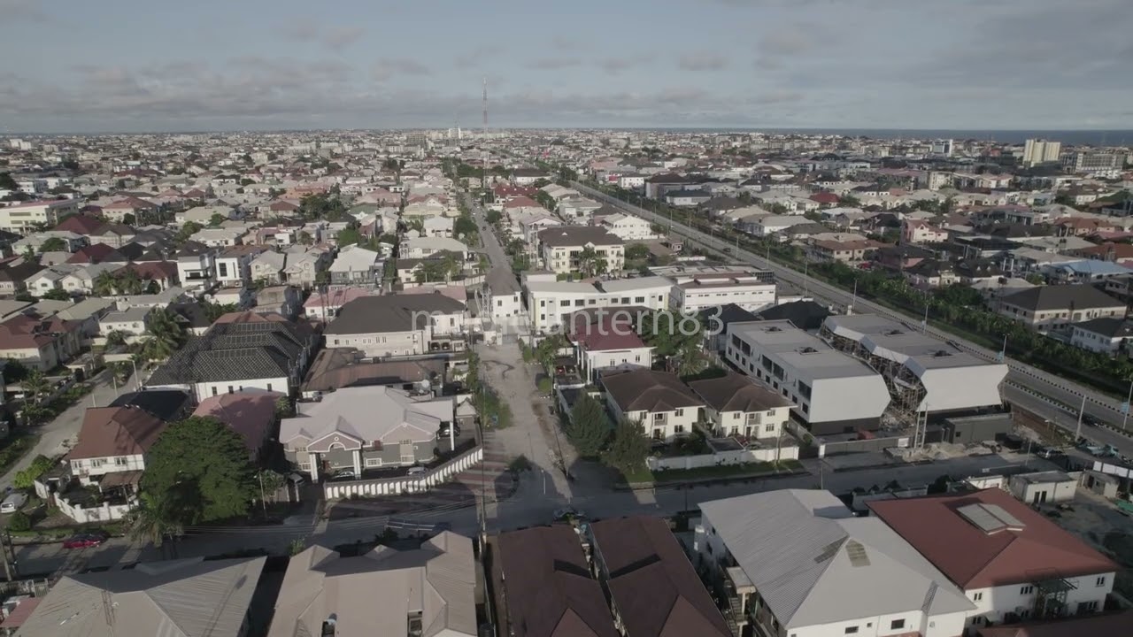 Drone footage of buildings in Lekki Phase One, Lagos, Nigeria