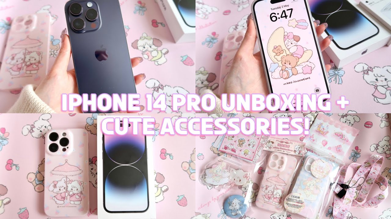 iPhone 14 pro deep 💜 purple aesthetic unboxing with cute taobao pink phone accessories!