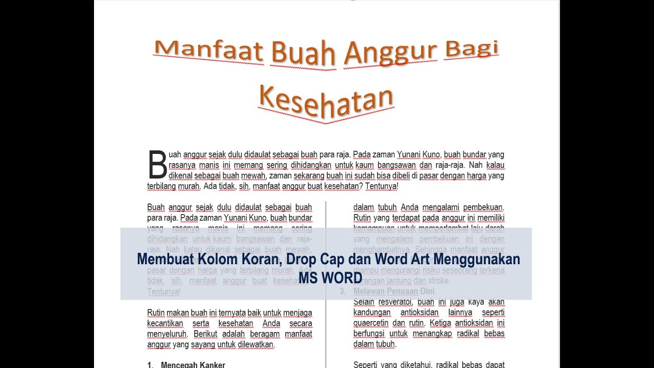 Cara Mudah Membuat Kolom Koran, Dropcap dan Word Art Menggunakan Ms Word