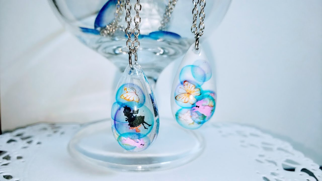 【 UVレジン】シャボン玉を閉じ込めた雫型ネックレスを作りました♪