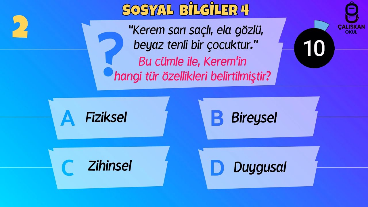 4. Sınıf Sosyal Bilgiler 1. Ara Tatil Öncesi Değerlendirme