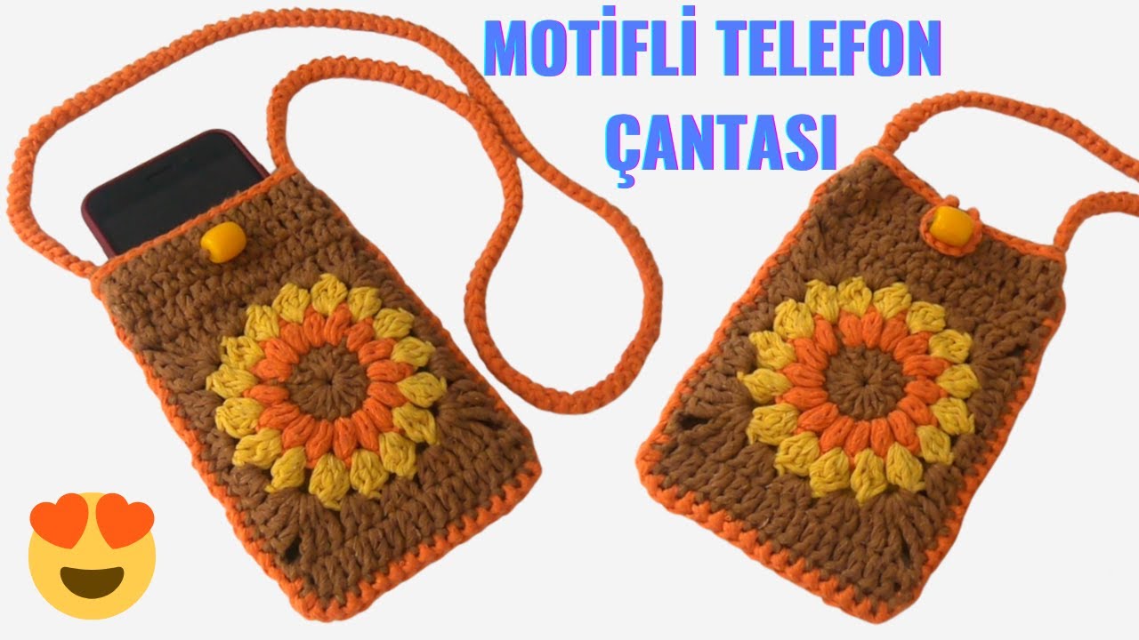 Ayçiçek Motifli Tığ İşi Telefon Çantası Yapılışı / Crochet Phone Bag