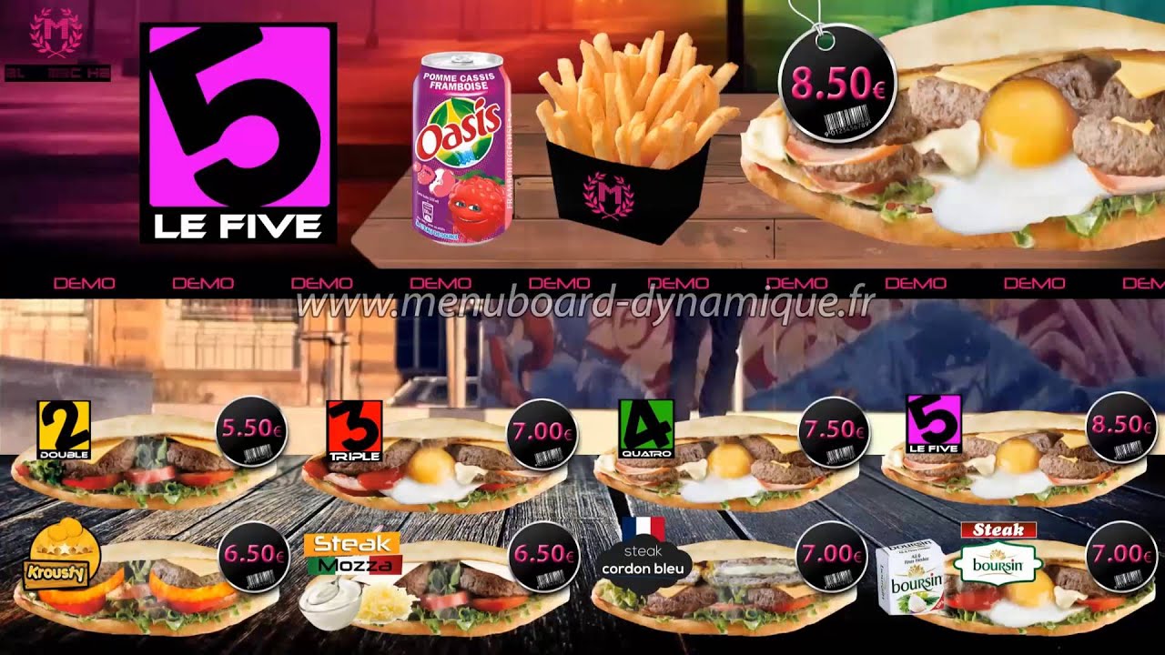 Menu board dynamique animé Sandwichs HD