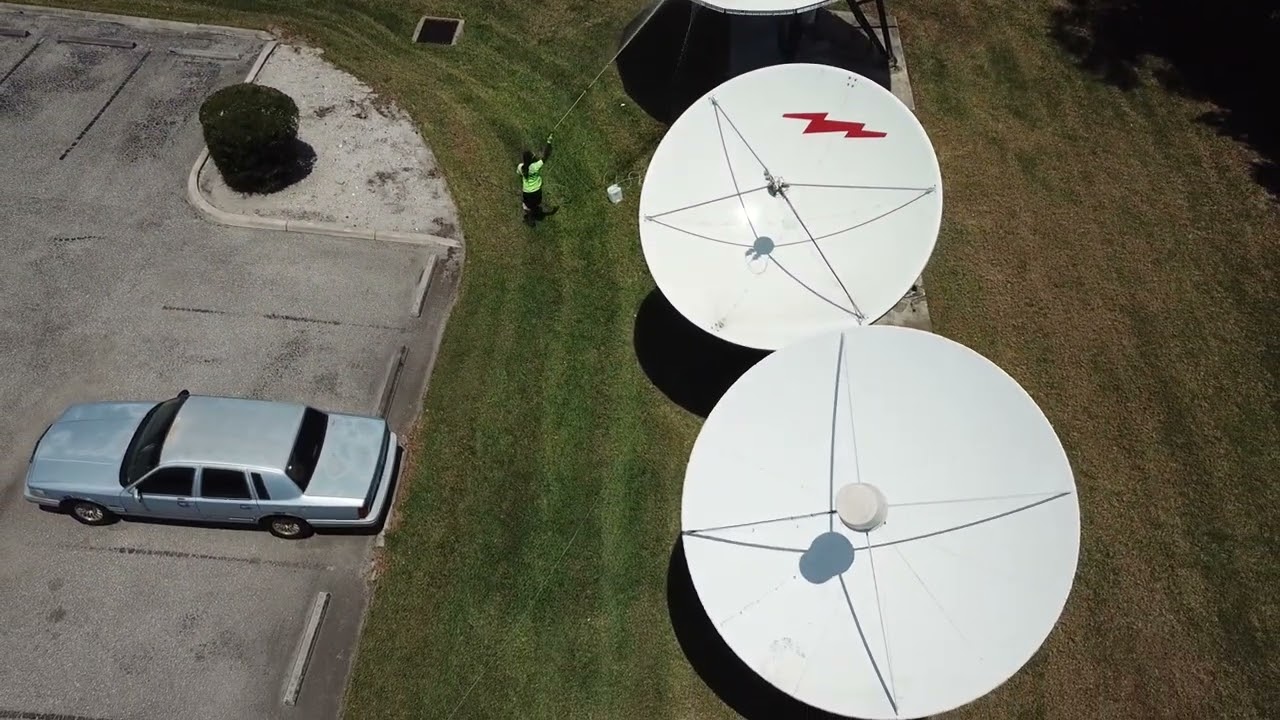 Raw footage satellite dish cleaning