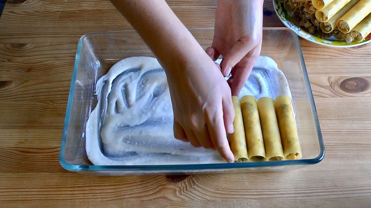 Каннеллони под соусом Бешамель с начинкой из Куриного фарша и Грибами/Приготовить проще простого
