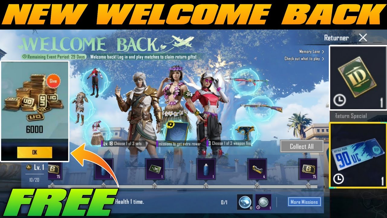 😍New Return & Welcome Back Event In 4.2 Update Bgmi ✅ Free Uc & Outfit | How To Get Return Event