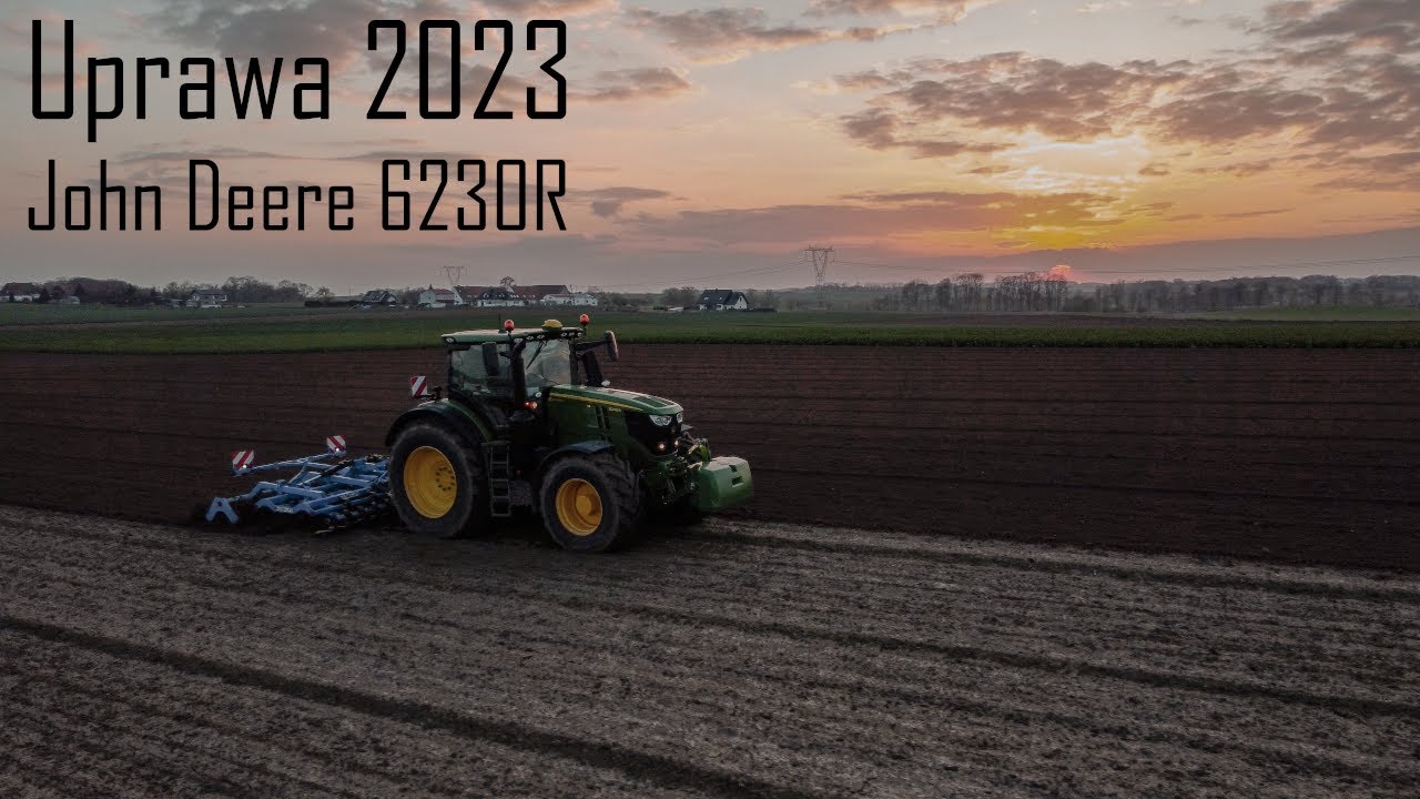 Uprawa z lotu ptaka przy zachodzie słońca 2023 ☆ John Deere 6230R ☆ [4k]