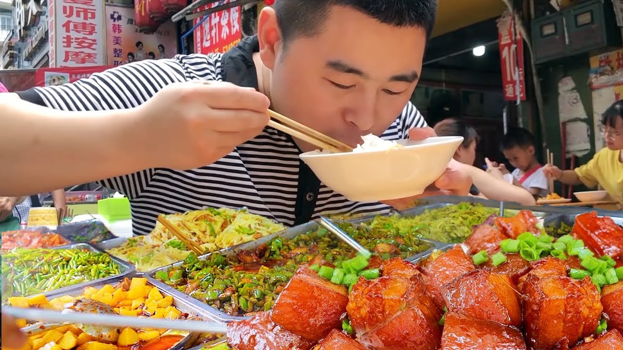 [Коллекция] Самый дешевый шведский стол 10 юаней 20 блюд! Куриные ножки на гриле из тушеной свинины