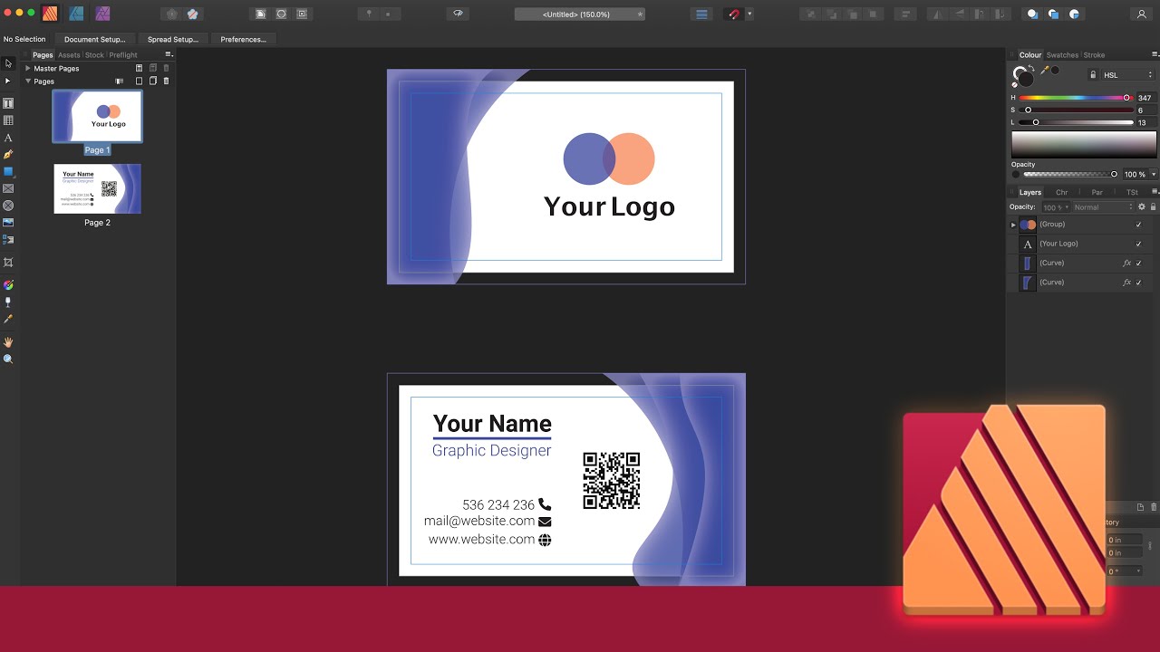 Видеоурок по созданию готовой к печати визитной карточки в Affinity Publisher