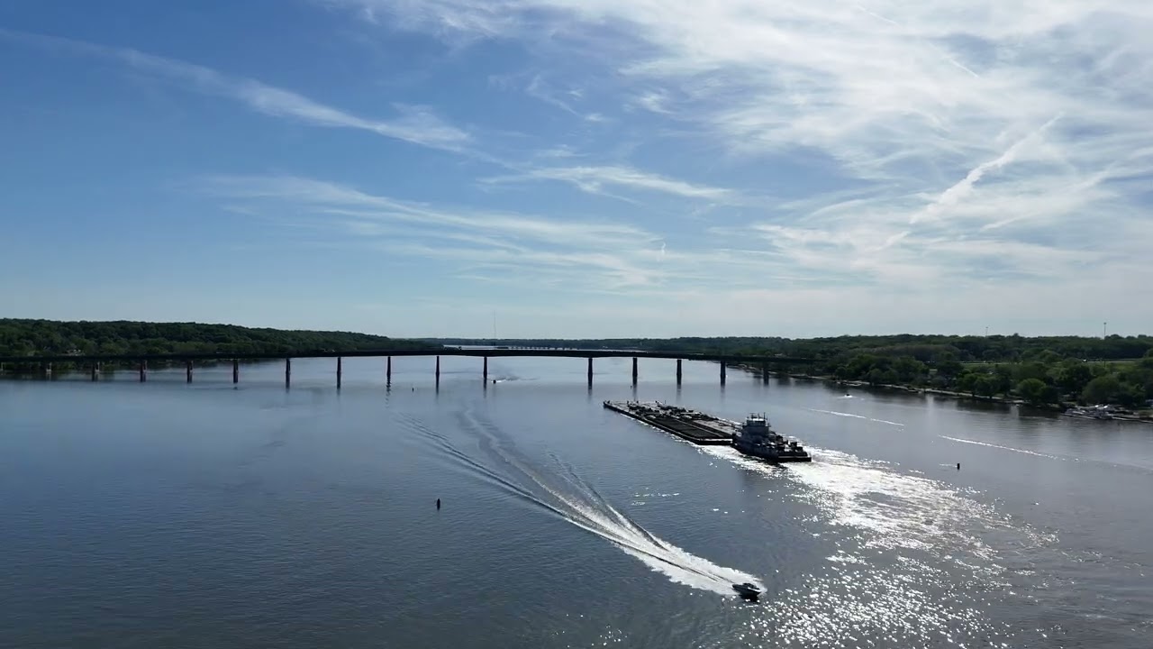 Barge over the Mighty Mississipi River - Iowa-Illinois border. May 2025