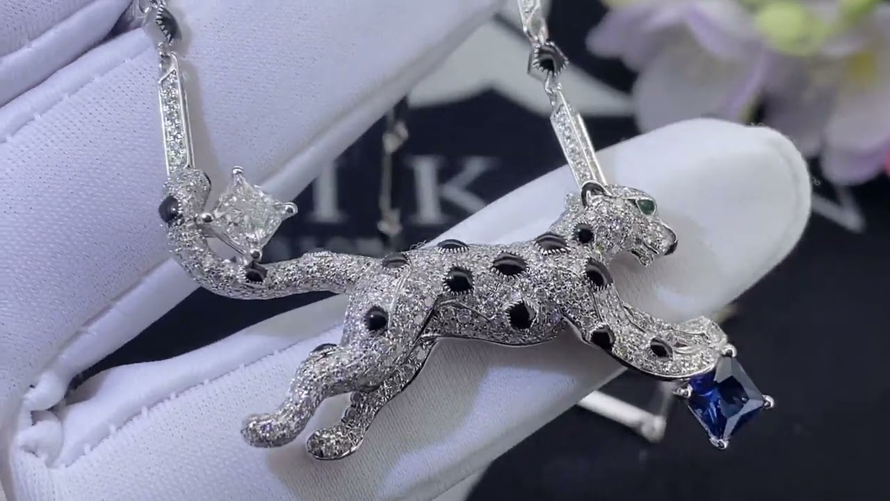 daikun jewelry panth&egrave;re de cartier necklace in 18k white gold, sapphire and diamonds h7000322