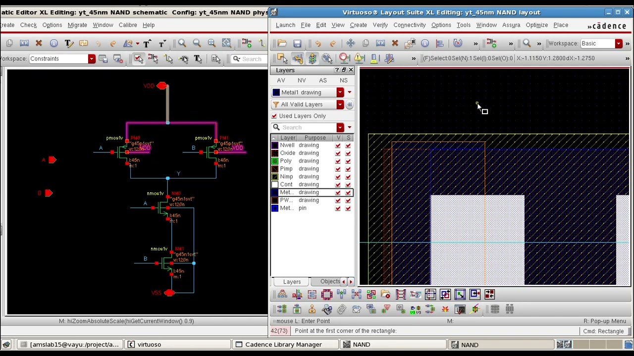 NAND Gate Layout & Schematic Design in Cadence Virtuoso (45nm GPDK)