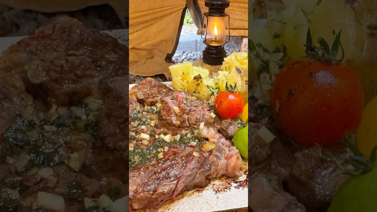 【ソロキャンプ飯】薪ストーブで肉厚ステーキランチ‼︎ 