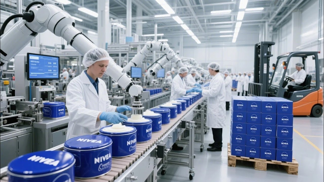 🔵 ¿Cómo se FABRICA la crema NIVEA? | La historia de la lata azul más famosa del mundo