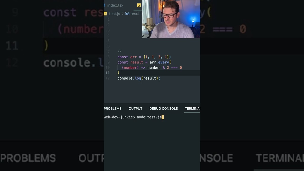 Use the every function to know when an array contains all even numbers #shorts