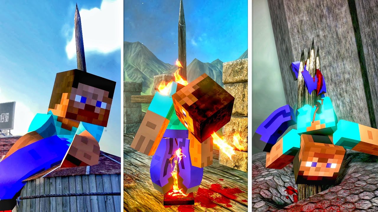 NPC Ragdoll Physics - Minecraft Steve Epic Falling & Brutal Kills Compilation