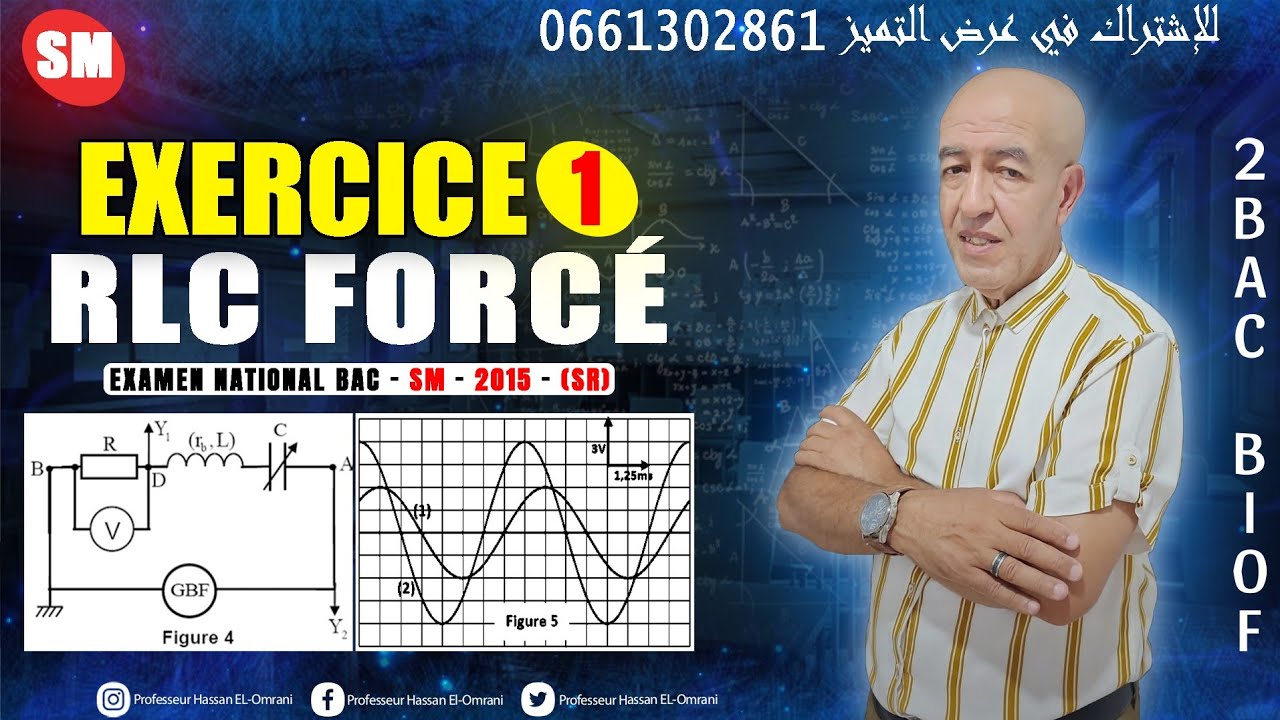 2BAC Biof | Dipôle RLC_Forcé  : EXERCICE 1 :( Exam Natio Bac SM 2015 R - avec Prof. hassan el omrani