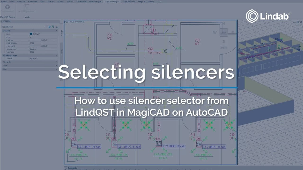 Design a sound-balanced ventilation solution with LindQST's Silencer Selector in MagiCAD on AutoCAD