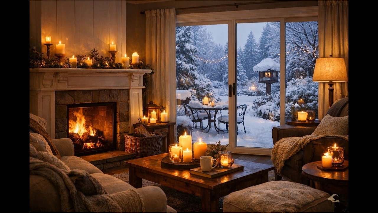 Warm Fireplace & Snowfall Ambience ❄️ Cozy Winter Room for Relaxation, Study & Sleep