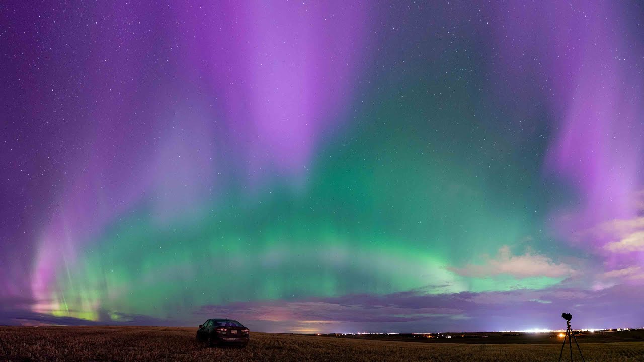 Calgary,Canada Aurora borealis/Northern lights ,Canada 4K timelapse video, 加拿大極光,북극광,오로라,캐나다 오로라