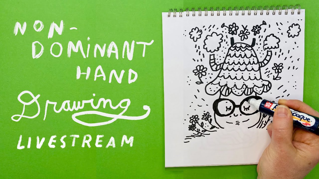Ep. 01 Non-Dominant Hand Drawing Livestream / Drawing Mushroom Doodles / Kathy Weller Art
