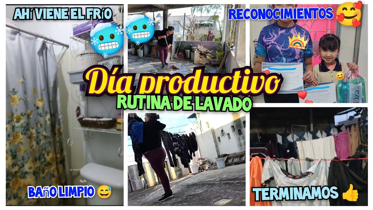 Día productivo💪Rutina de lavado✨viene mucho frío🥶🥶lavando el baño 