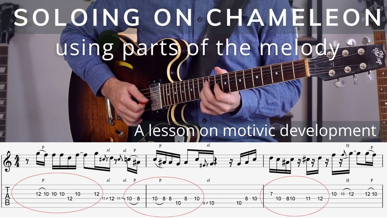 Soloing with motivic development using parts of the melody: Chameleon