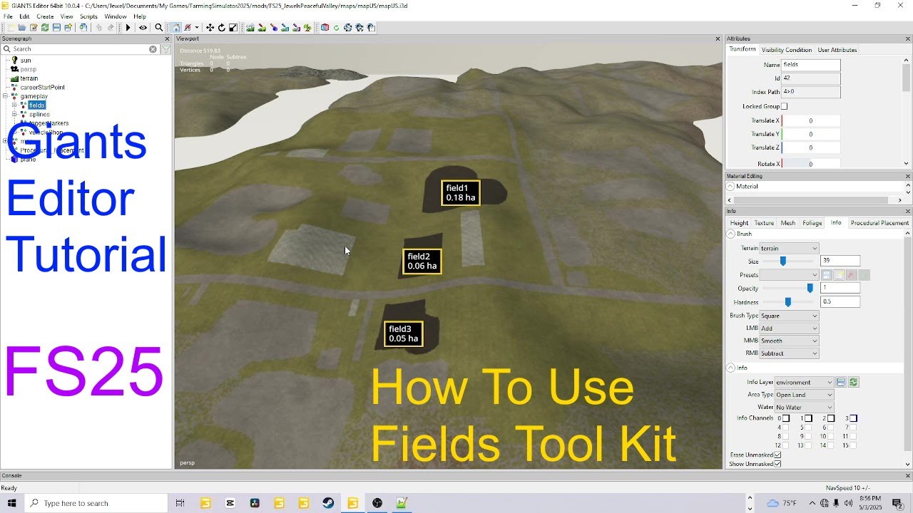 Giants Editor Tutorial | How To Make Fields Using Fields Tool Kit | FS25 Step 21 Beginners