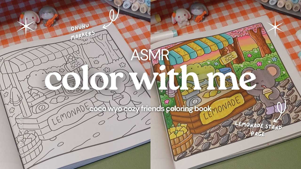 ASMR color with me 🍋 Cozy Friends by Coco Wyo using Ohuhu markers | soft piano music | no talking