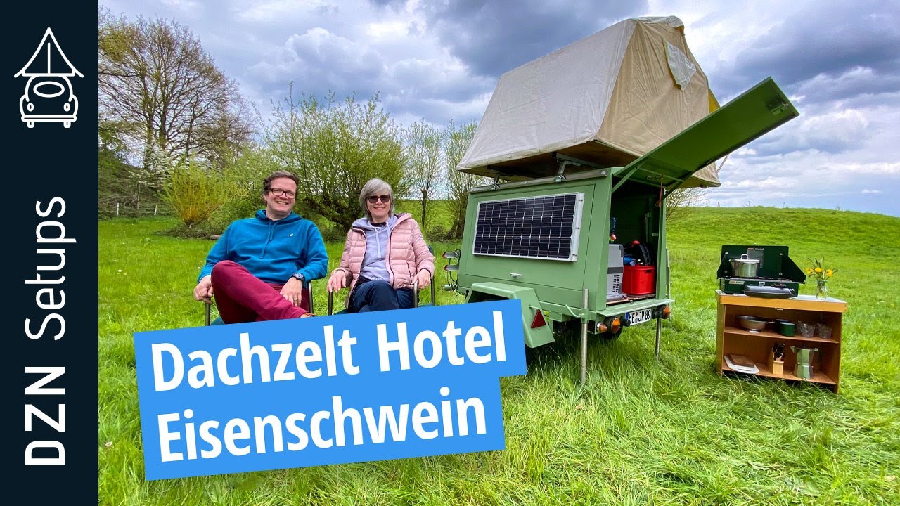 Mini Dachzelt Anhänger - Das Hotel Eisenschwein | Retro Camper mit Vario Camp Dachzelt