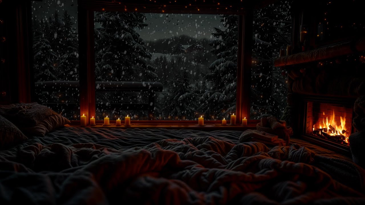 Tranquil Winter Night ❄️🔥 Soft Snow and Cozy Fireplace Sounds for Deep Relaxation and Sleep
