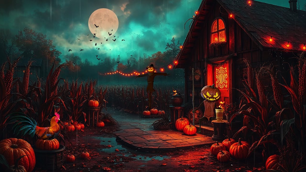 Cozy Autumn Farm Halloween Ambience 🎃 Gentle Night Rain, Rain Sounds for Sleeping 🍂 Rain Asmr