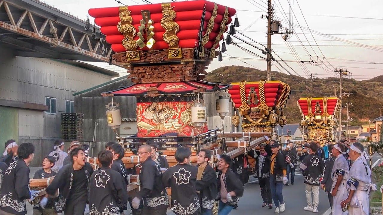 2024.4.13 だんじり 3台 追いかけ合い💨 賀集八幡神社 春祭り 宵宮  練り 兵庫県 南あわじ市(鍛冶屋·賀集·福井)