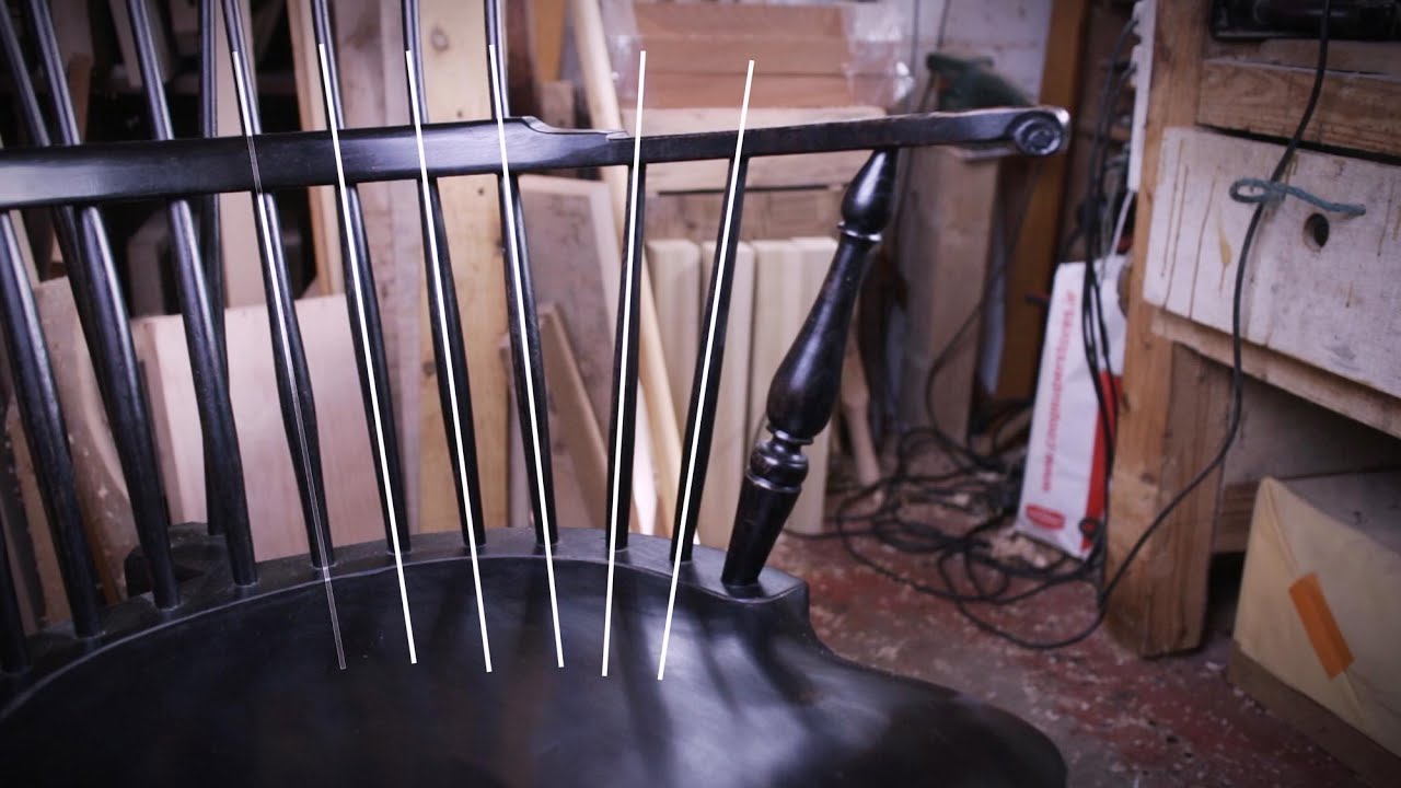 Windsor Chair, method for the correct alignment of drilled holes joining the arm and the seat.