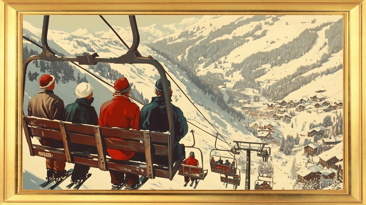 Vintage Ski Resort Art | Retro Winter Sports Design | Frame TV & Screensaver Display in 4K UHD #002