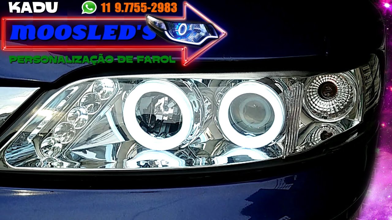 FAROL VECTRA LED COM ANGEL EYES DUPLO DRL DAYLIGHT CROMADO 97 98 99 00 01 02 03 04 05 Retrofit
