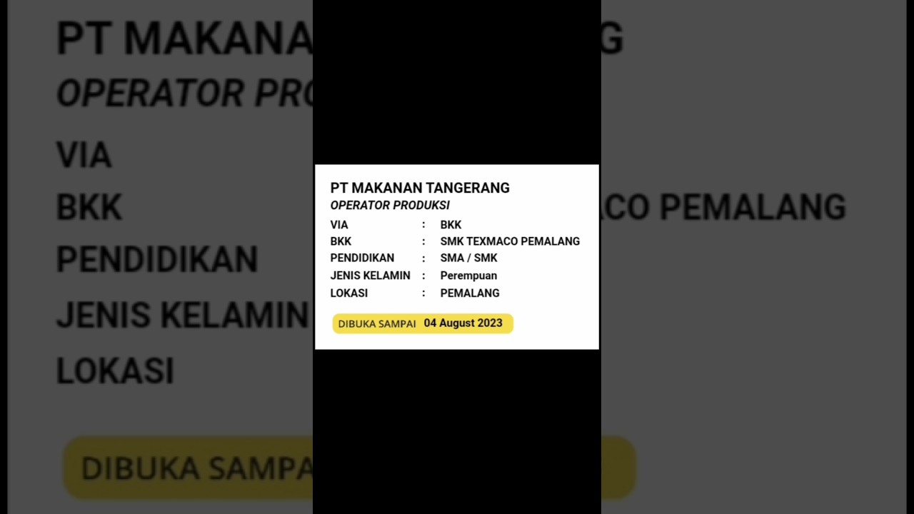 Loker update || Pt.Makanan Tangerang