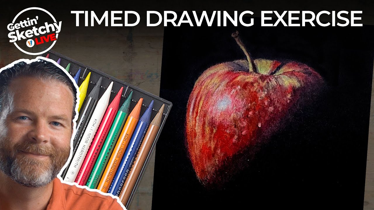 Drawing an Apple with Colored Pencils on Black Paper - Timed Drawing Exercise